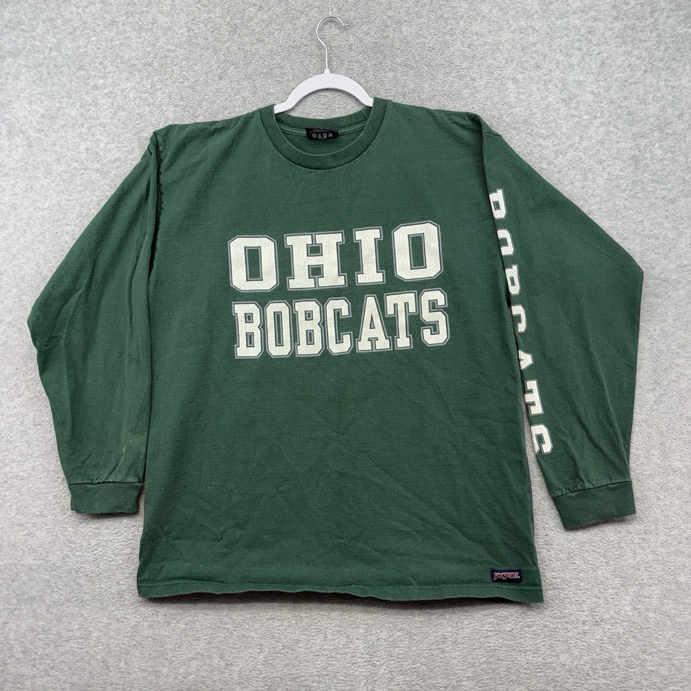 Vintage 90s Ohio University Athens Bobcats Green Jansport USA MADE T-Shirt LS L